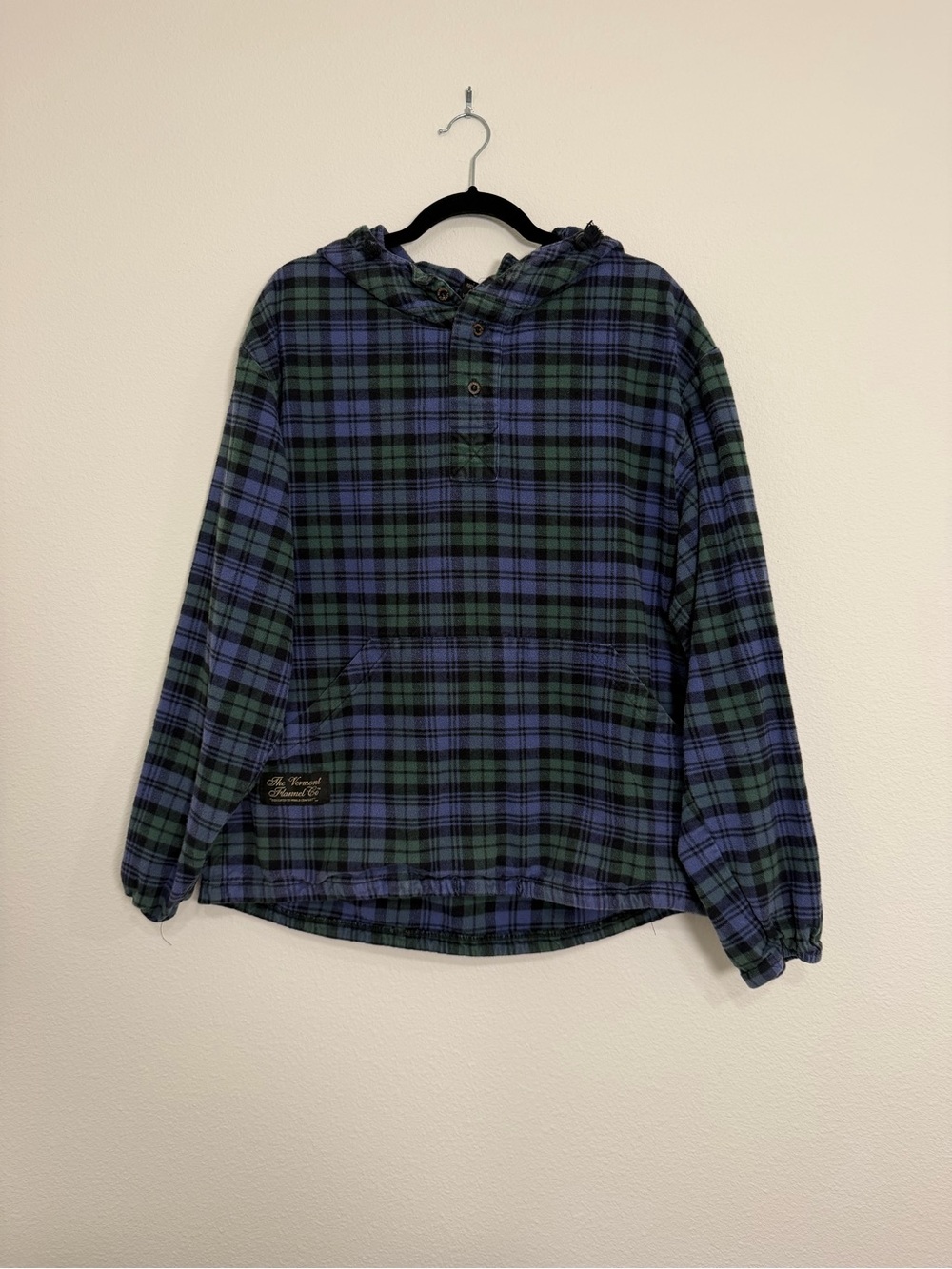 Vermont Flannel Company Blue & Green Plaid Hooded Pullover